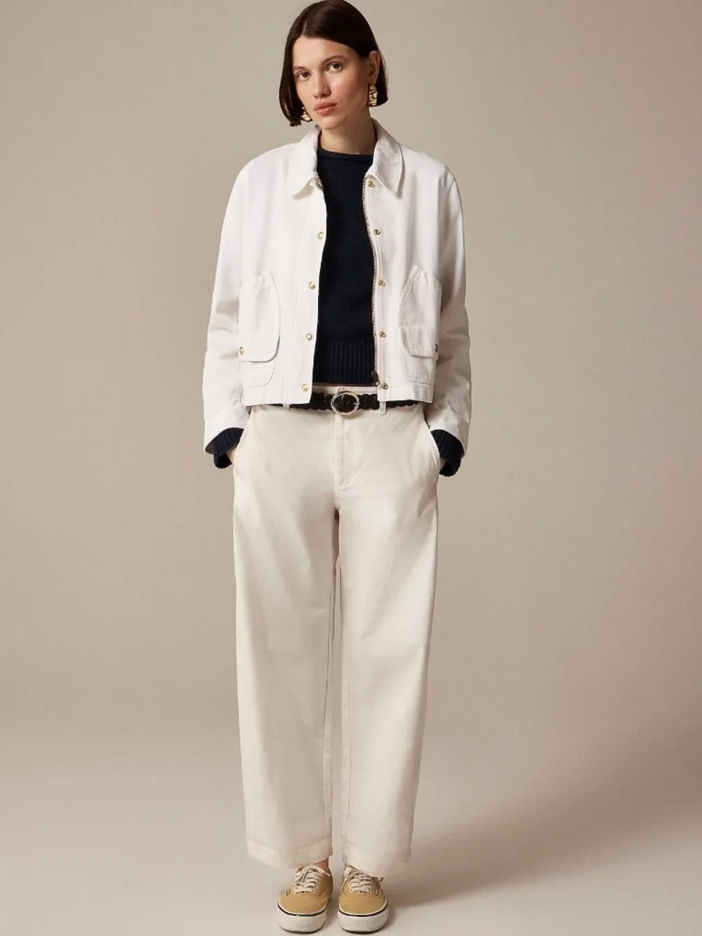 J.Crew Short Barn Jacket in Cotton Twill, White, Small, NWT